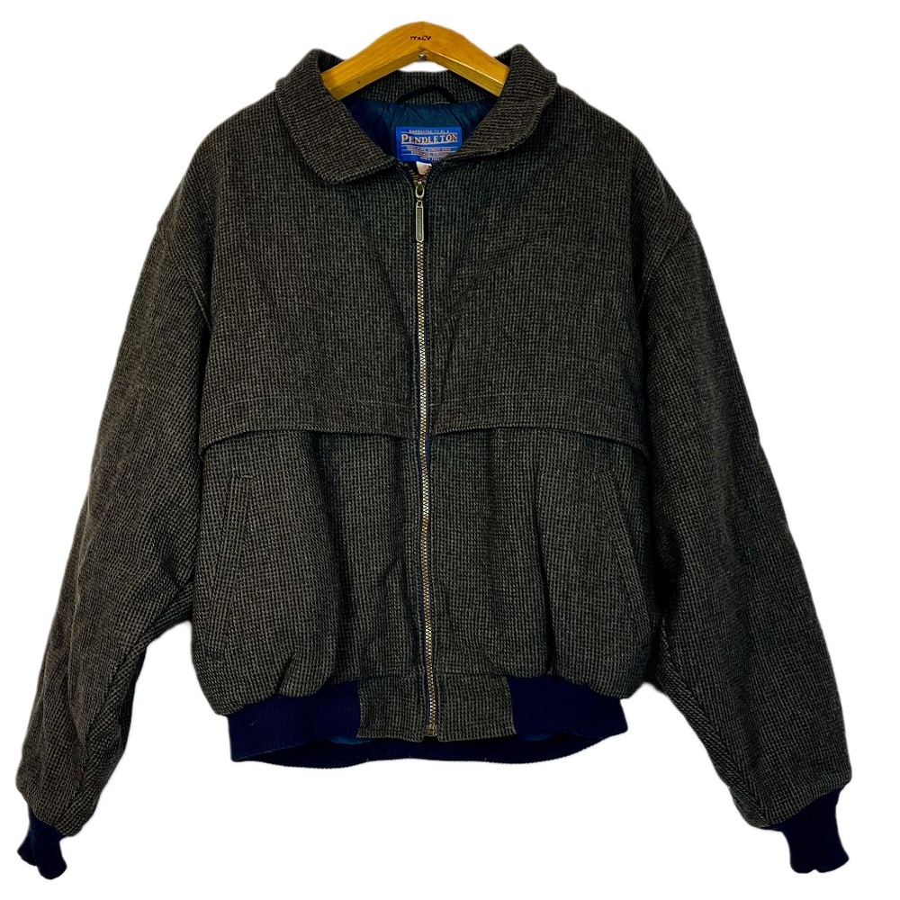 Pristine Pendleton Bomber Jacket Houndstooth Wool… - image 1
